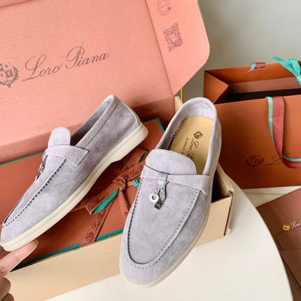 Loro Piana Light Grey Suede Summer Charms Walk Loafers