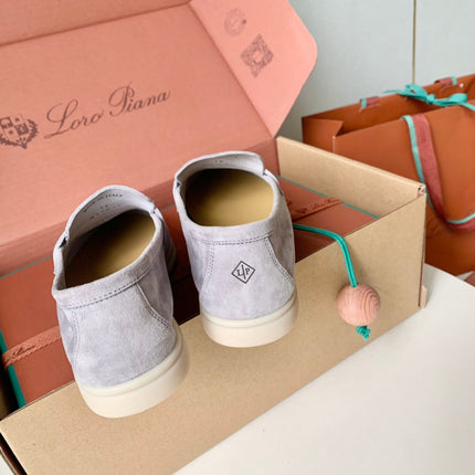 Loro Piana Light Grey Suede Summer Charms Walk Loafers