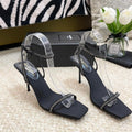 SL GEORGIA WHITE CRYSTAL SANDALS PUMP BLACK SATIN
