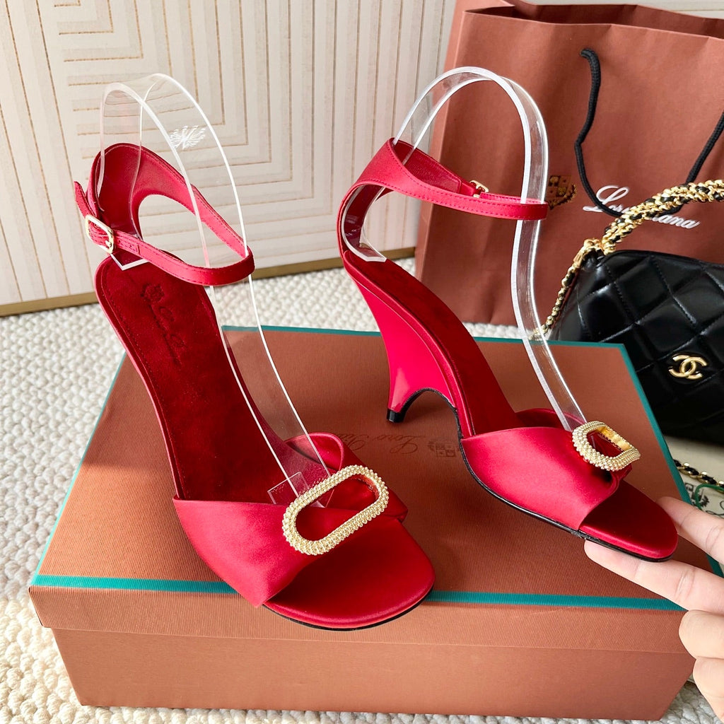 HIGH HEELS SANDALS 80 MM IN RED SATIN MIX SUEDE