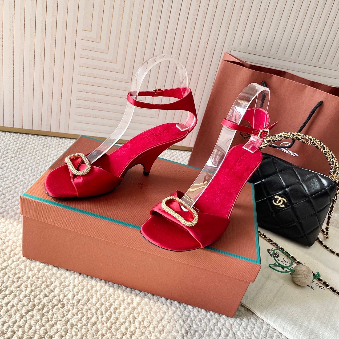 HIGH HEELS SANDALS 80 MM IN RED SATIN MIX SUEDE