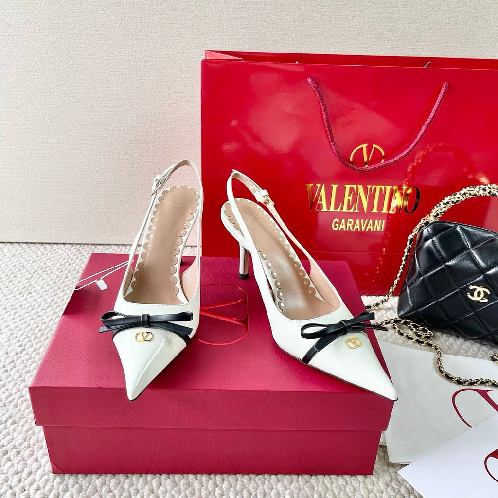 VLTN HIGH SLINGBACK 40 IN WHITE CALFSKIN WITH BOW