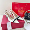 VLTN HIGH SLINGBACK 40 IN WHITE CALFSKIN WITH BOW