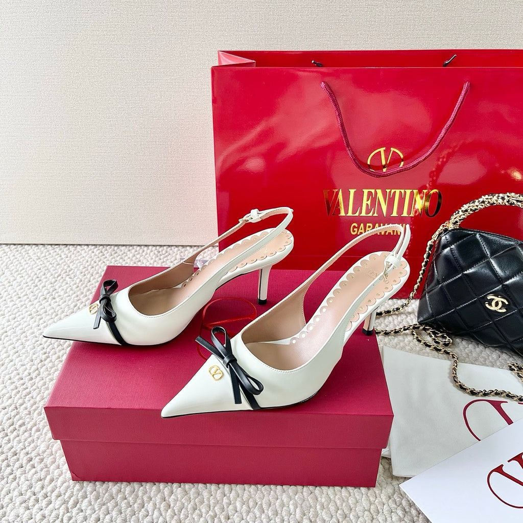 VLTN HIGH SLINGBACK 40 IN WHITE CALFSKIN WITH BOW