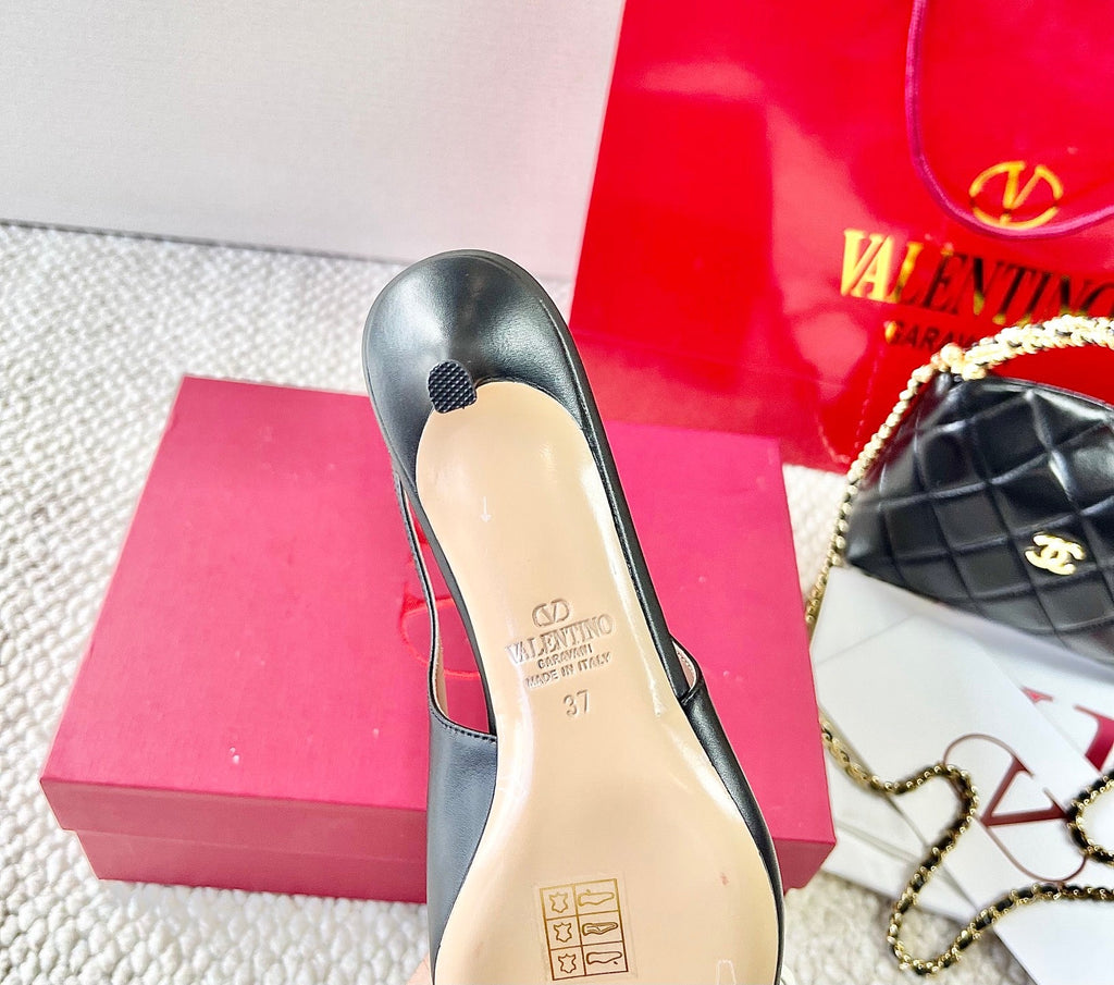 VLTN HIGH SLINGBACK 25S 40 MM IN BLACK LAMBSKIN WITH BOW