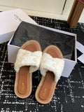 CELINE 26S TRIOMPHE FLAT SLIDES IN WHITE WOOL