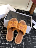 CELINE 26S TRIOMPHE FLAT SLIDES IN BROWN WOOL