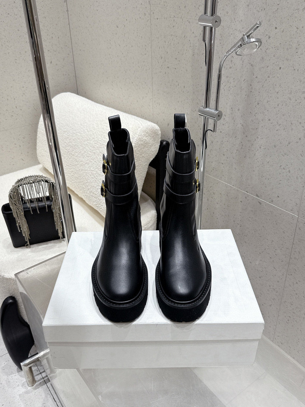 CELINE 26S ANKLE BOOTS IN BLACK CALFSKIN