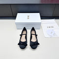 DIOR 26S LOVELY-D BALLET FLAT IN BLACK SATIN WITH BOW
