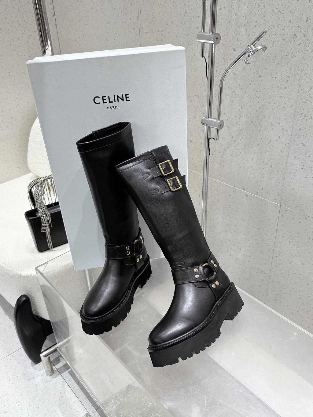CELINE 26S KNEE-HIGH BOOTS IN BLACK CALFSKIN