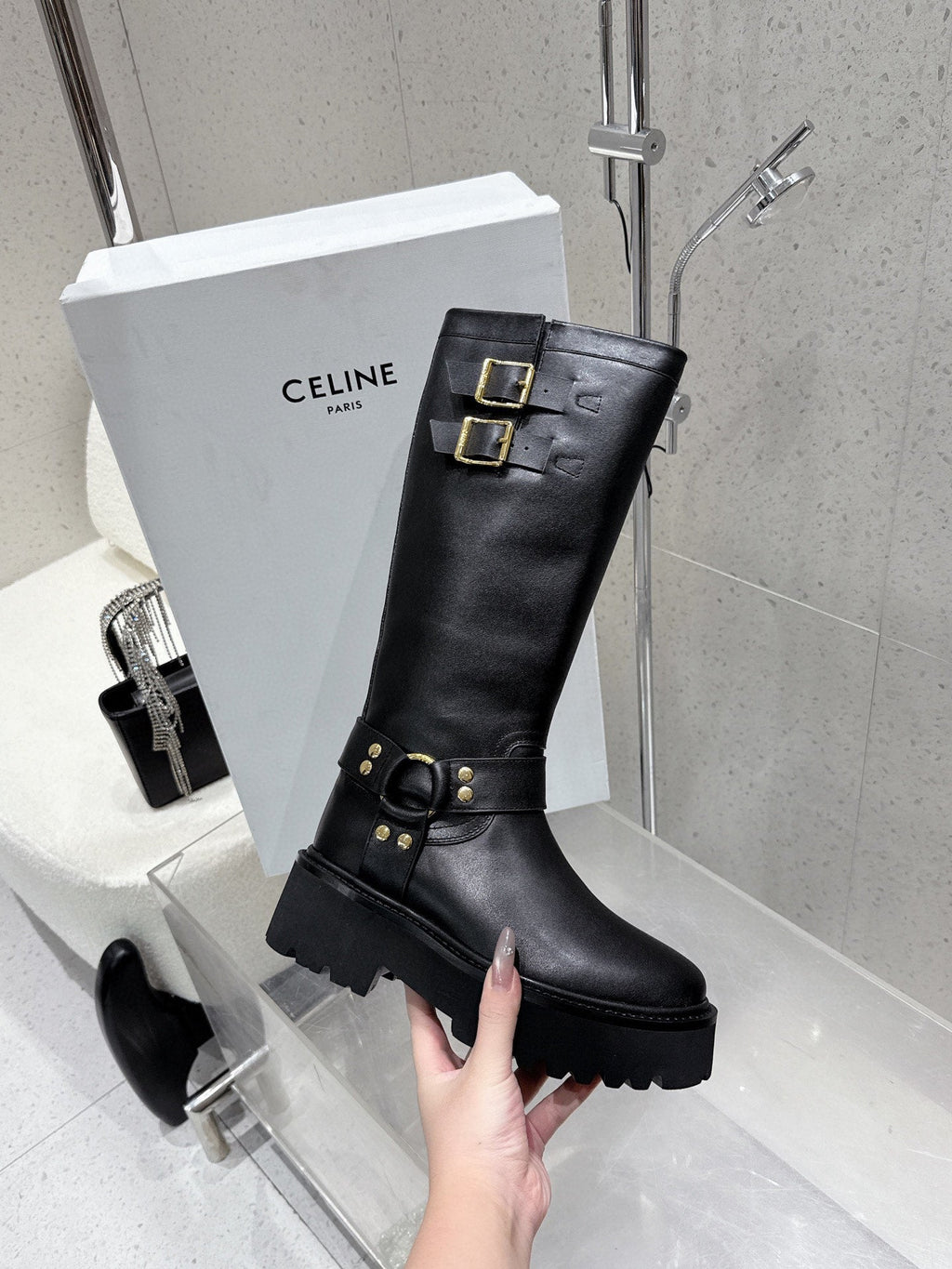 CELINE 26S KNEE-HIGH BOOTS IN BLACK CALFSKIN