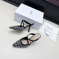 DIOR 26S SLINGBACK PUMP 100MM IN BLACK SATIN WITH SILVER STRASS CANNAGE MOTIF