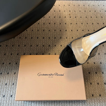 GIANVITO ROSSI 26S HEELED SANDALS 75 MM IN BLACK PATENT CALFSKIN AND PVC