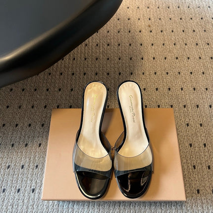 GIANVITO ROSSI 26S HEELED SANDALS 75 MM IN BLACK PATENT CALFSKIN AND PVC
