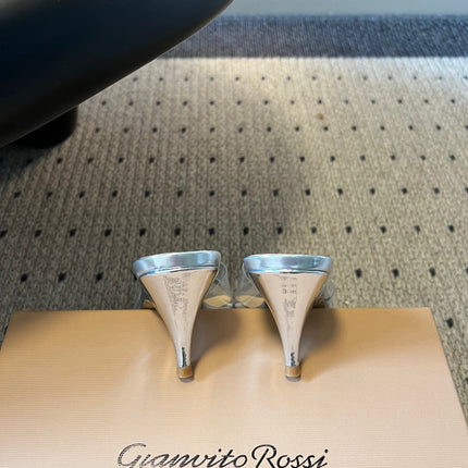 GIANVITO ROSSI 26S HEELED SANDALS 75 MM IN SILVER CALFSKIN AND PVC