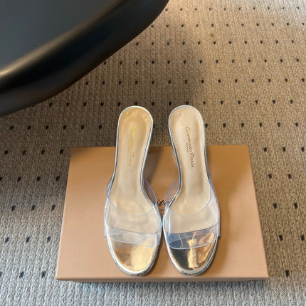 GIANVITO ROSSI 26S HEELED SANDALS 75 MM IN SILVER CALFSKIN AND PVC
