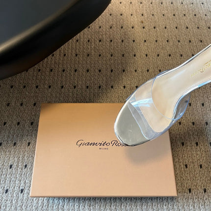GIANVITO ROSSI 26S HEELED SANDALS 75 MM IN SILVER CALFSKIN AND PVC