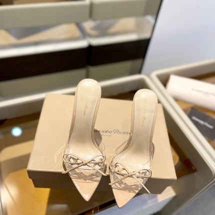 GIANVITO ROSSI 26S HEELED SANDALS 105 MM IN BEIGE PATENT CALFSKIN