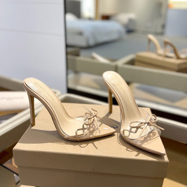 GIANVITO ROSSI 26S HEELED SANDALS 105 MM IN BEIGE PATENT CALFSKIN