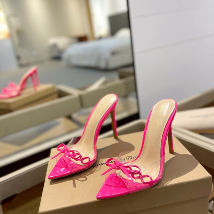 GIANVITO ROSSI 26S HEELED SANDALS 105 MM IN PINK PATENT CALFSKIN