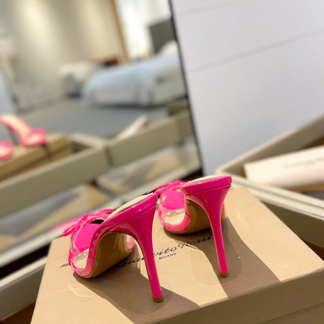 GIANVITO ROSSI 26S HEELED SANDALS 105 MM IN PINK PATENT CALFSKIN
