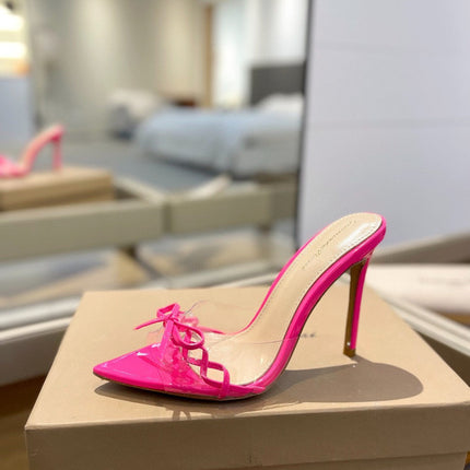 GIANVITO ROSSI 26S HEELED SANDALS 105 MM IN PINK PATENT CALFSKIN