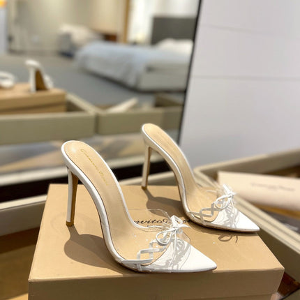 GIANVITO ROSSI 26S HEELED SANDALS 105 MM IN WHITE PATENT CALFSKIN WITH BOW