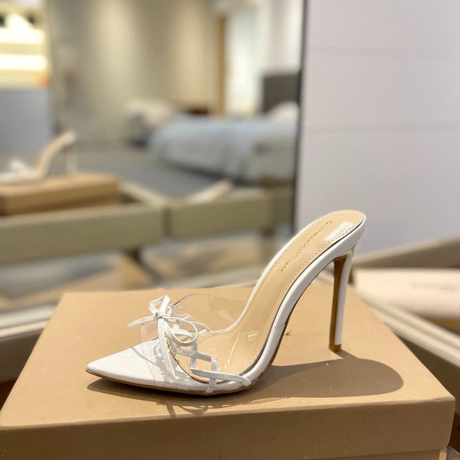 GIANVITO ROSSI 26S HEELED SANDALS 105 MM IN WHITE PATENT CALFSKIN WITH BOW
