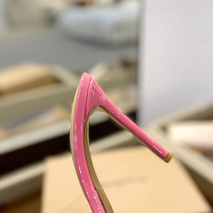 GIANVITO ROSSI 26S HEELED SANDALS 105 MM IN LIGHT PINK PATENT CALFSKIN WITH BOW