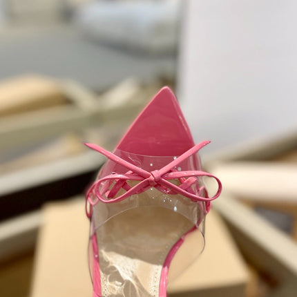 GIANVITO ROSSI 26S HEELED SANDALS 105 MM IN LIGHT PINK PATENT CALFSKIN WITH BOW