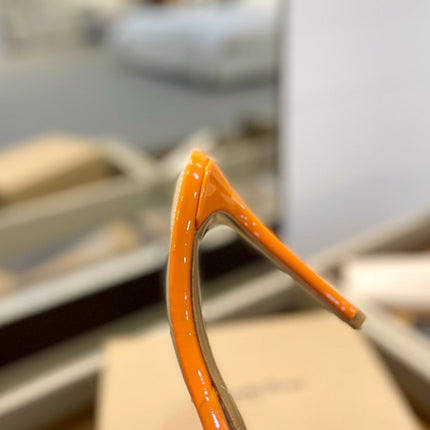 GIANVITO ROSSI 26S HEELED SANDALS 105 MM IN ORANGE PATENT CALFSKIN WITH BOW