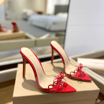 GIANVITO ROSSI 26S HEELED SANDALS 105 MM IN DARK RED PATENT CALFSKIN WITH BOW
