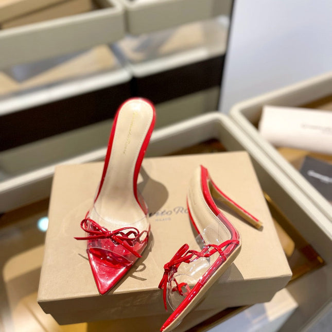 GIANVITO ROSSI 26S HEELED SANDALS 105 MM IN DARK RED PATENT CALFSKIN WITH BOW