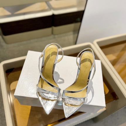 GIANVITO ROSSI 26S STRAPPY HIGH-HEEL SANDALS 105 MM IN SILVER PATENT CALFSKIN