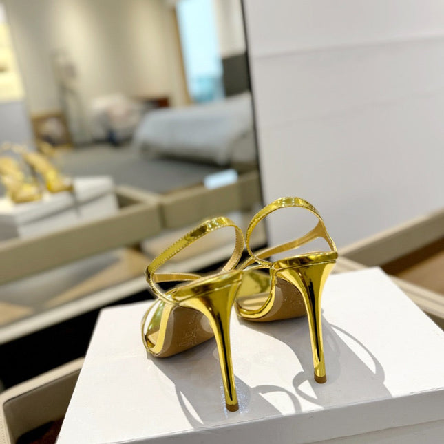 GIANVITO ROSSI 26S STRAPPY HIGH-HEEL SANDALS 105 MM IN GOLD PATENT CALFSKIN