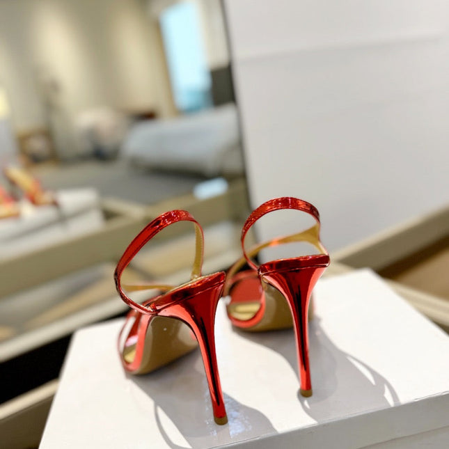 GIANVITO ROSSI 26S STRAPPY HIGH-HEEL SANDALS 105 MM IN DARK RED PATENT CALFSKIN
