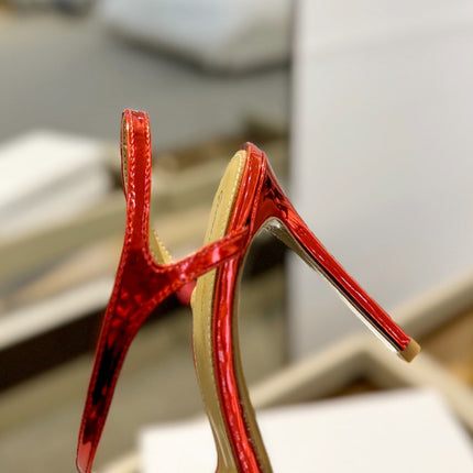 GIANVITO ROSSI 26S STRAPPY HIGH-HEEL SANDALS 105 MM IN DARK RED PATENT CALFSKIN
