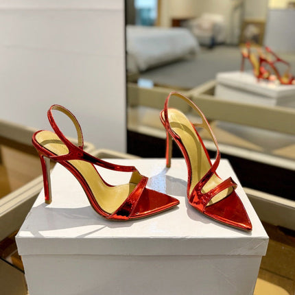 GIANVITO ROSSI 26S STRAPPY HIGH-HEEL SANDALS 105 MM IN DARK RED PATENT CALFSKIN