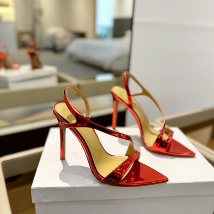 GIANVITO ROSSI 26S STRAPPY HIGH-HEEL SANDALS 105 MM IN DARK RED PATENT CALFSKIN