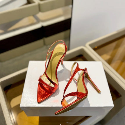 GIANVITO ROSSI 26S STRAPPY HIGH-HEEL SANDALS 105 MM IN DARK RED PATENT CALFSKIN