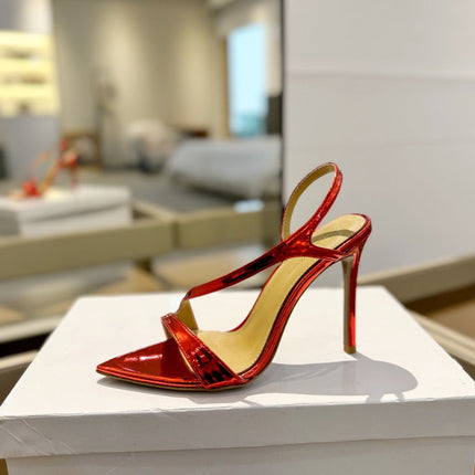 GIANVITO ROSSI 26S STRAPPY HIGH-HEEL SANDALS 105 MM IN DARK RED PATENT CALFSKIN