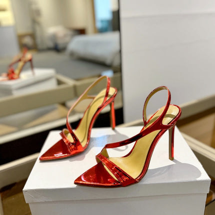 GIANVITO ROSSI 26S STRAPPY HIGH-HEEL SANDALS 105 MM IN DARK RED PATENT CALFSKIN
