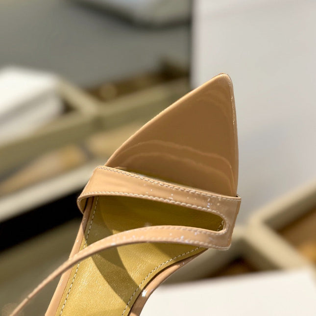 GIANVITO ROSSI 26S STRAPPY HIGH-HEEL SANDALS 105 MM IN BEIGE PATENT CALFSKIN