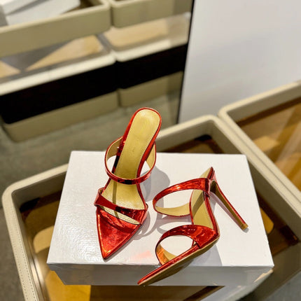 GIANVITO ROSSI 26S POINTED-TOE HEELED SANDALS 105 MM IN DARK RED PATENT CALFSKIN
