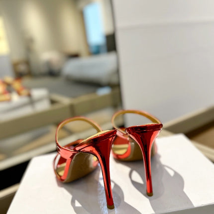 GIANVITO ROSSI 26S POINTED-TOE HEELED SANDALS 105 MM IN DARK RED PATENT CALFSKIN
