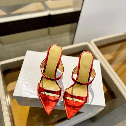 GIANVITO ROSSI 26S POINTED-TOE HEELED SANDALS 105 MM IN DARK RED PATENT CALFSKIN