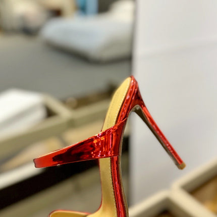 GIANVITO ROSSI 26S POINTED-TOE HEELED SANDALS 105 MM IN DARK RED PATENT CALFSKIN