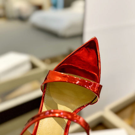 GIANVITO ROSSI 26S POINTED-TOE HEELED SANDALS 105 MM IN DARK RED PATENT CALFSKIN
