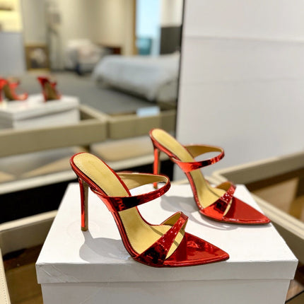 GIANVITO ROSSI 26S POINTED-TOE HEELED SANDALS 105 MM IN DARK RED PATENT CALFSKIN