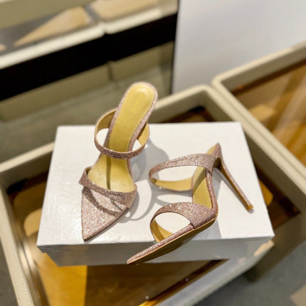 GIANVITO ROSSI 26S HEELED SANDALS 105 MM IN ROSE GOLD GLITTER